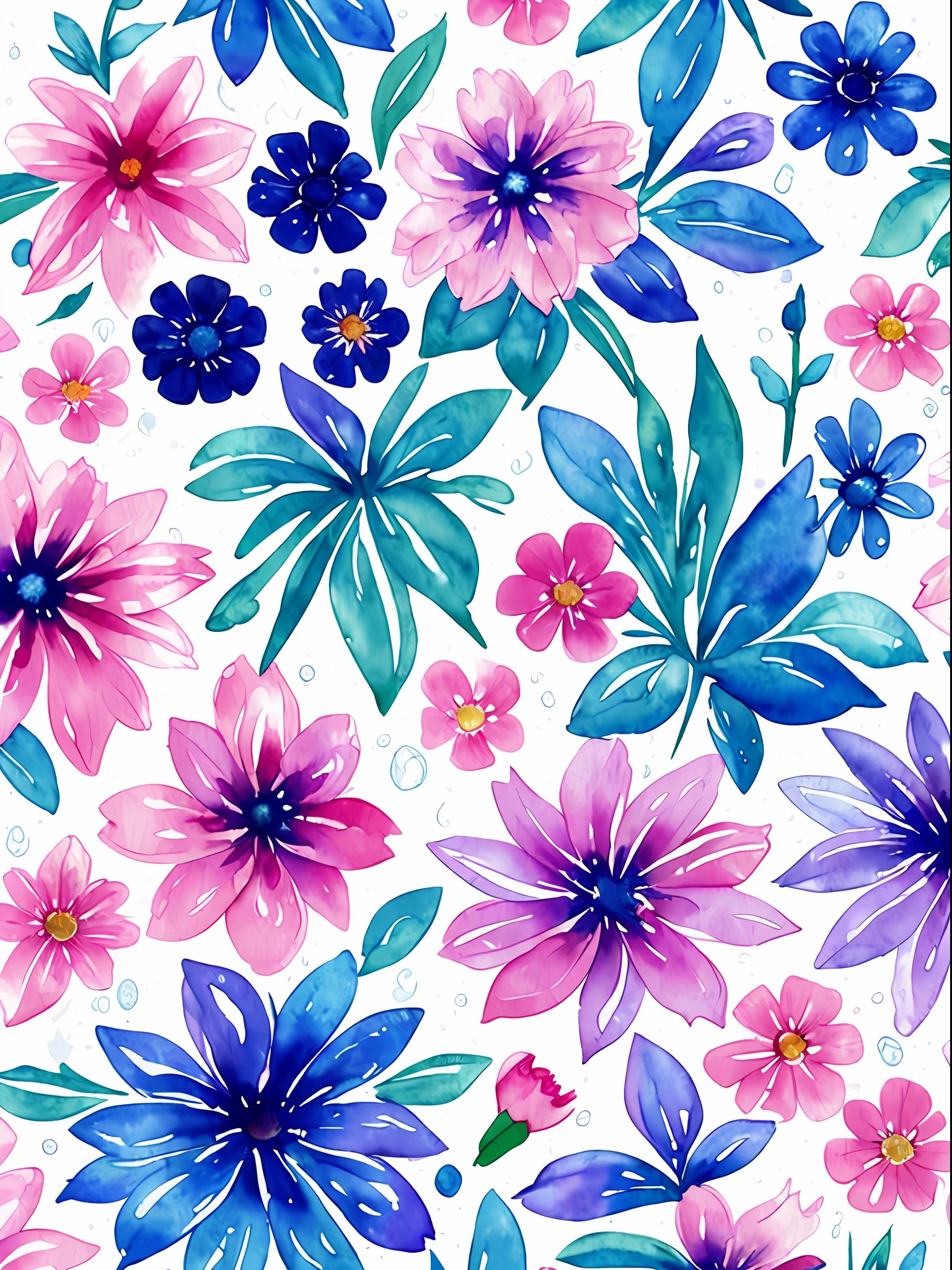 watercolor, flower, beautiful, watercolor style, flower and leaf patterns, wet on wet technique, muted, indigo, fabric design, flat illustration, highly detailed clean, vector image, masterpiece, professional, isometric, bright vector, white background, dry brush, brush strokes, painted on canvas, by J.M.W. Turner. expressive marks.