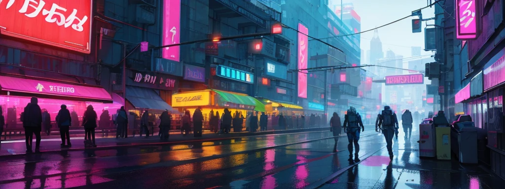 highres, absurdres, masterpiece, high quality, highly detailed, cyberpunk city streets, night, neon signs