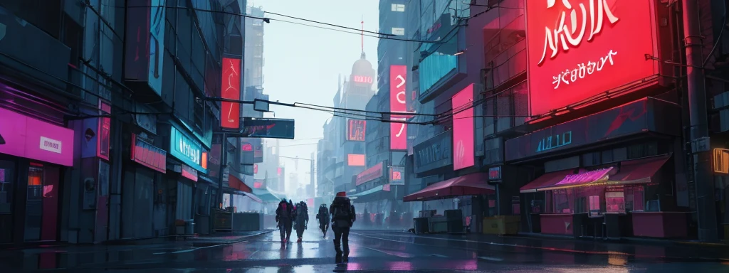 highres, absurdres, masterpiece, high quality, highly detailed, cyberpunk city streets, night, neon signs