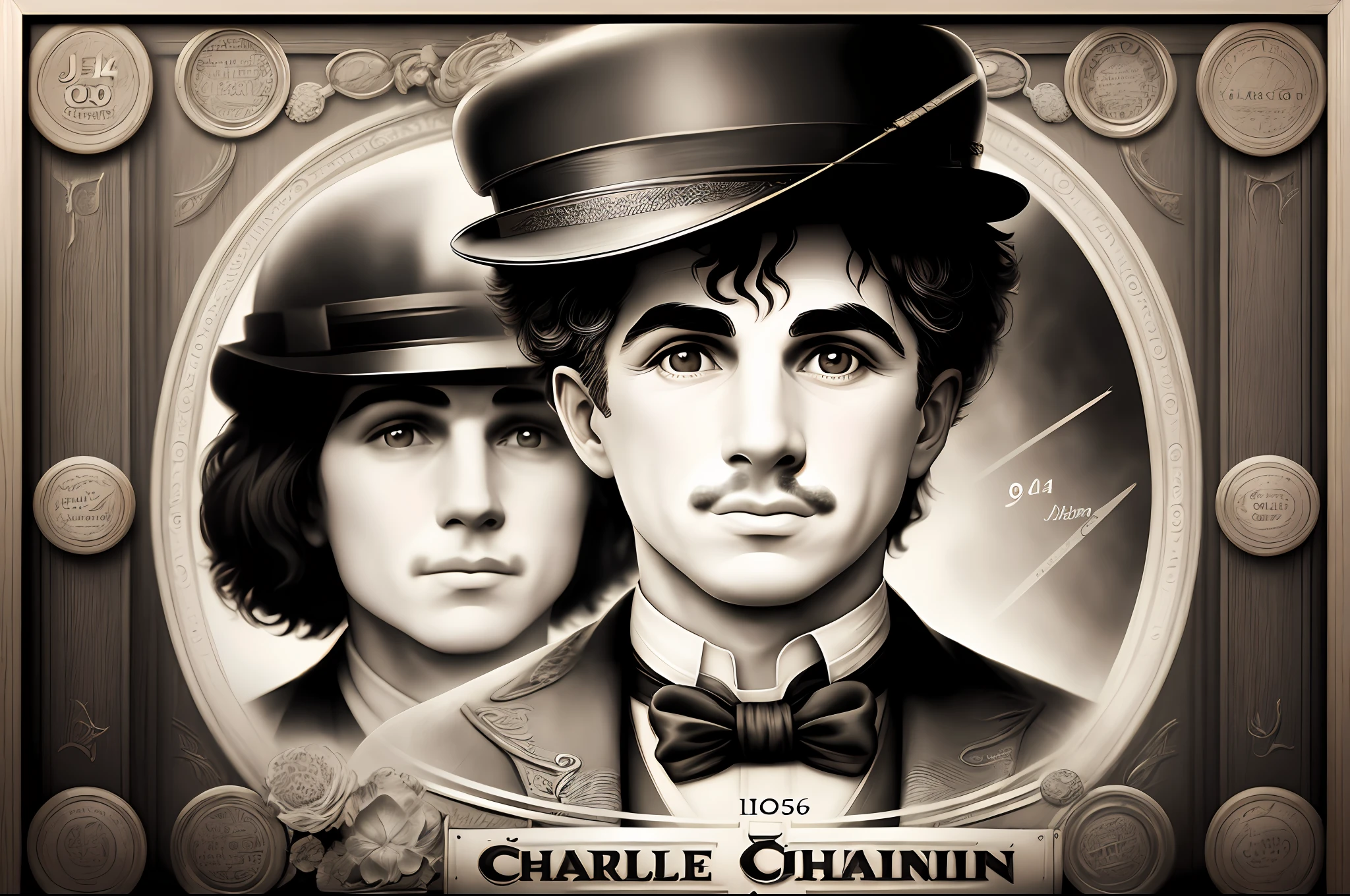 Charlie Chaplin 1915 THE CHAMPION movie poster, textures 4k, hdr, intricate, highly detailed, sharp focus, hyper-detailed