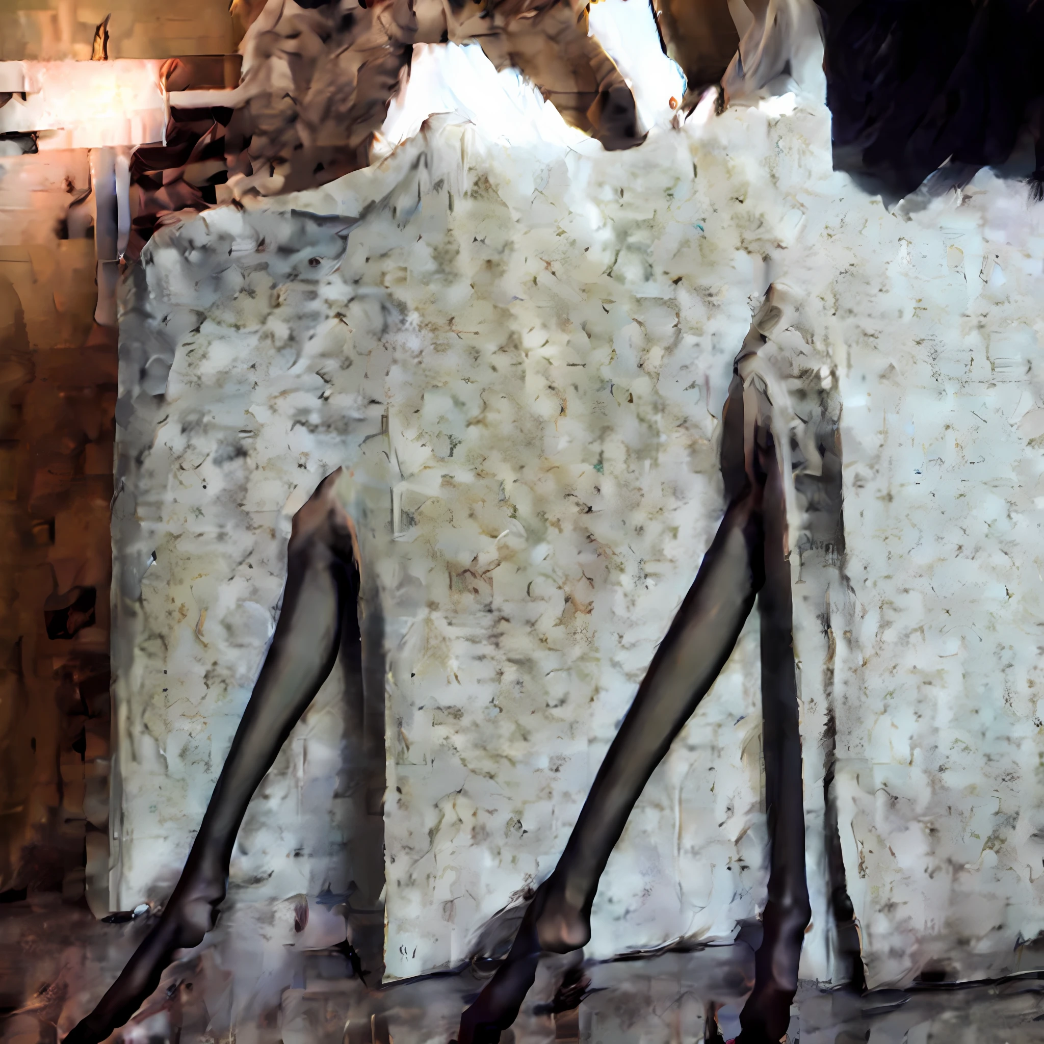 A girl wears black silk, naked, a horse, black long and straight, front legs raised, toes bent