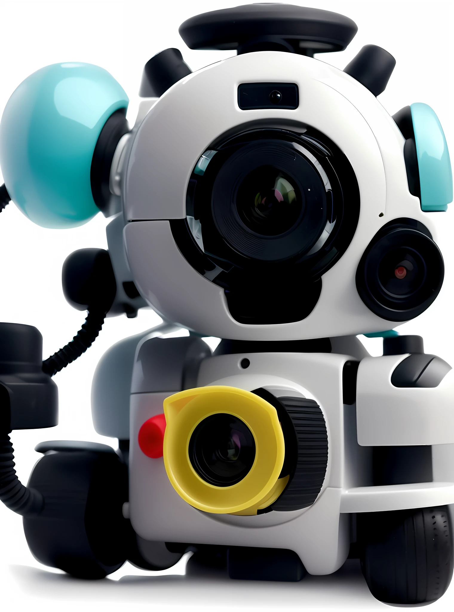 Close up of toy car with a camera on it, cute friendly robot, diaper handling robot, webcam, toy camera, minimalist design