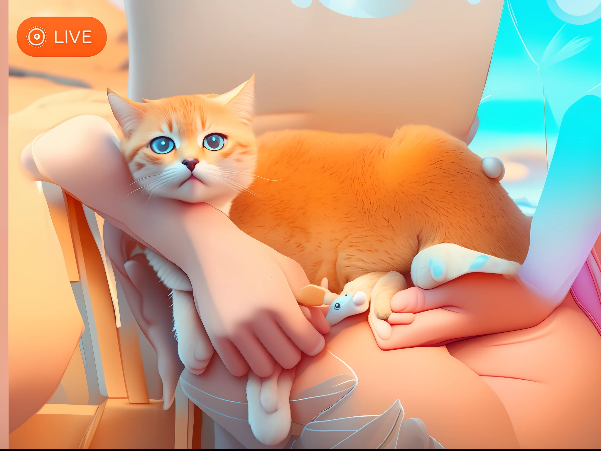 (((very cute))), high quality, super detailed CG illustration, cat body, hand scissors carefully cut her nails, desert scene, a sand cat on your leg, following the kitten, need your help. The main cat is shown in detail, sitting on the finger with paws, the exotic short-haired cat, from the details of cat hair and cat paws, making the whole picture more vivid and cute.