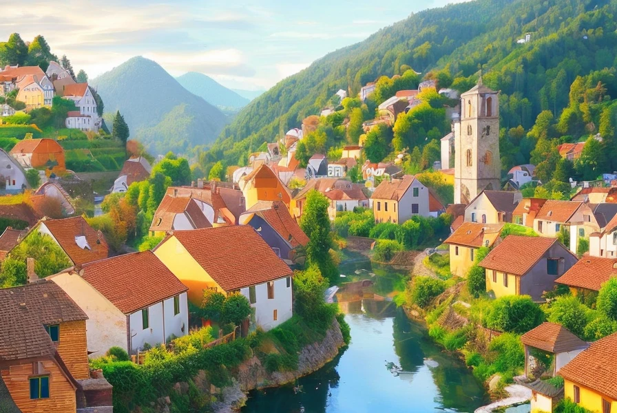 Nice scenery in the morning, villages, birds