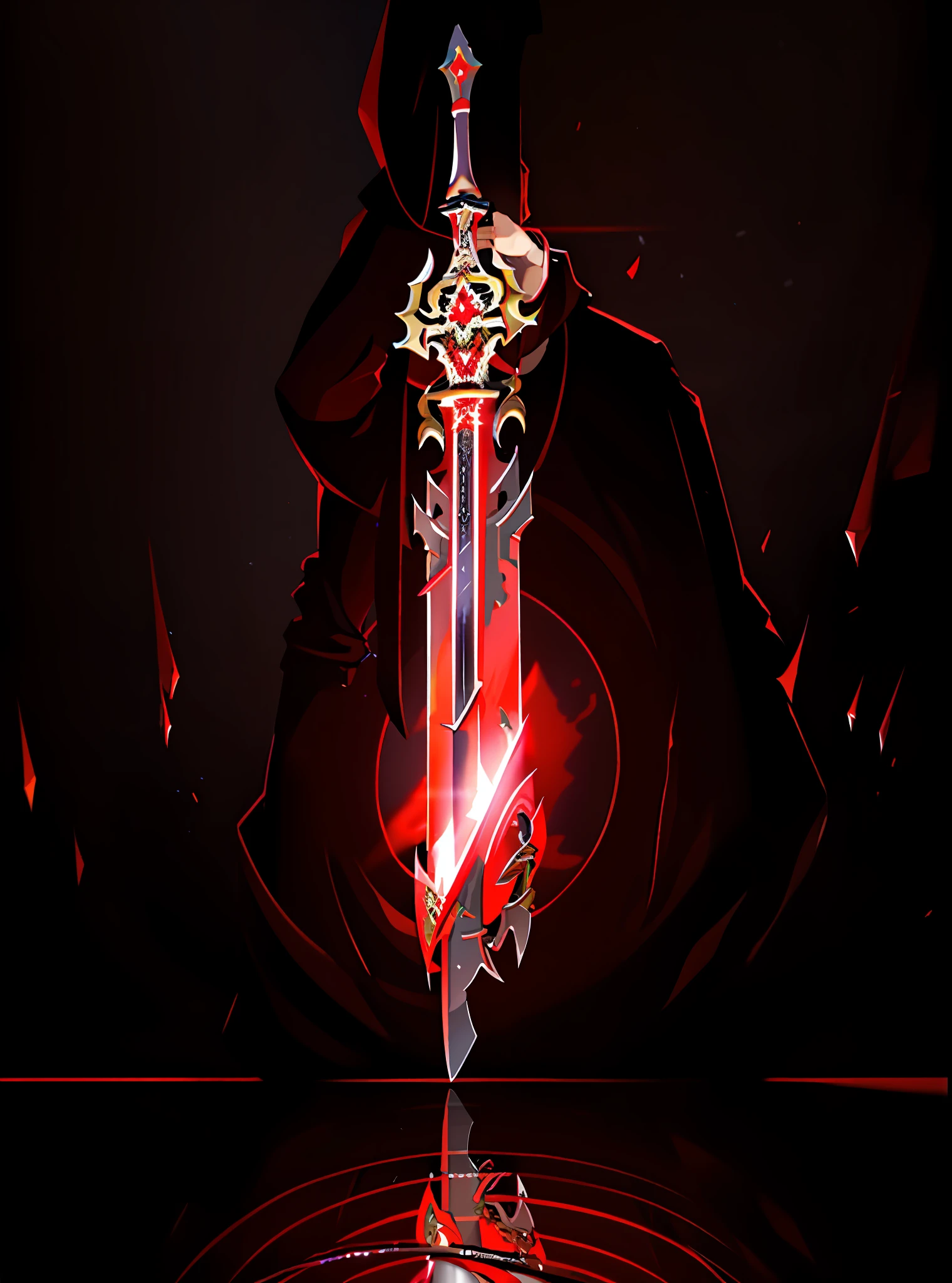 There is a red light shining on the swordhead sword, glowing sword, shining sword, glowing sword in hand, chain sword in another, fantasy sword, war blade weapon, flame sword, magic sword, zigzag sword, fantasy blade, beautiful sword, shining sword, black and red fantasy sword, huge sword, great sword,