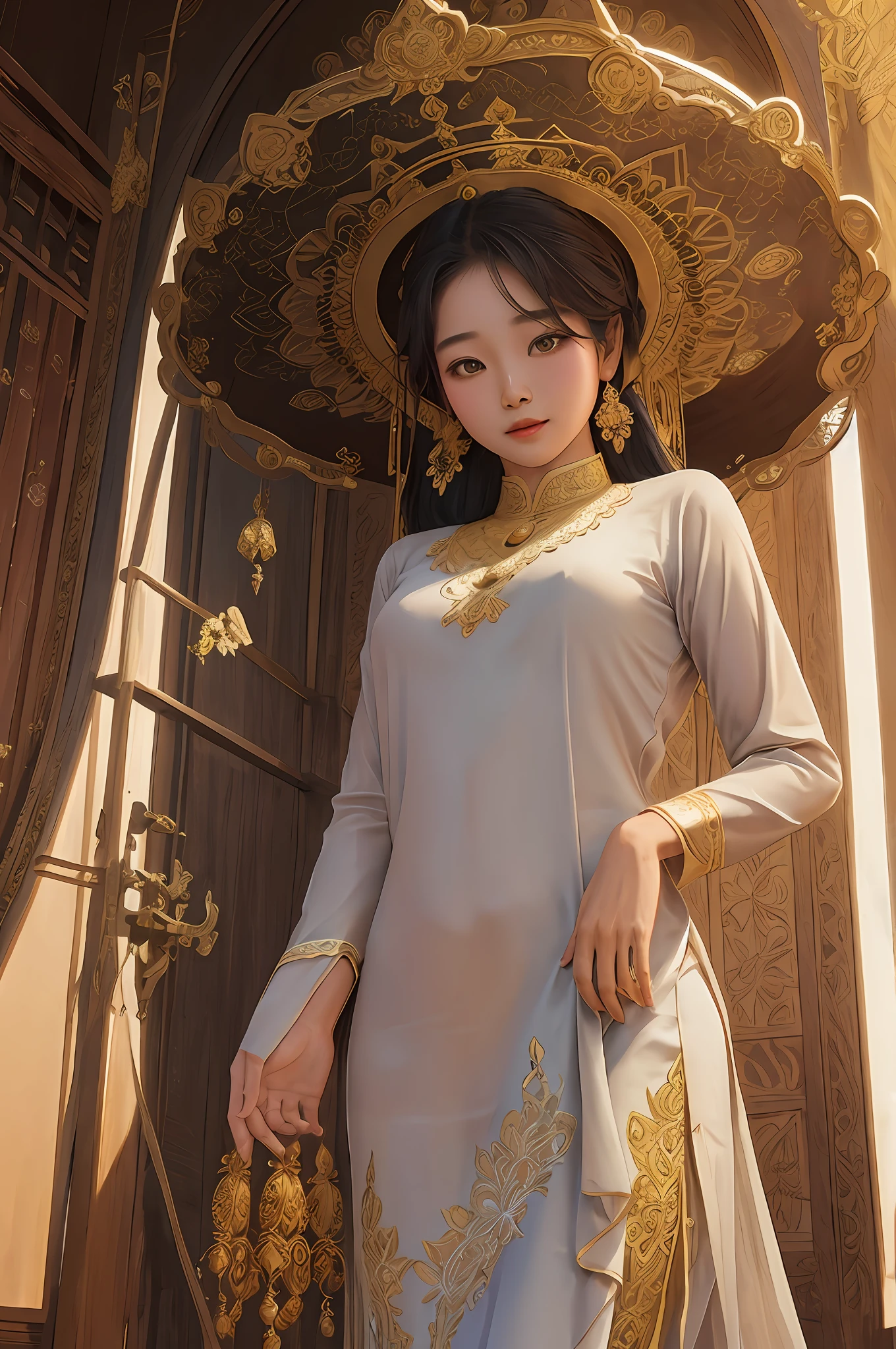 Myanmar girl big ass Myanmar dress Flower drawing very detail, soft lighting glow effect, cinematic look, beautiful hair
