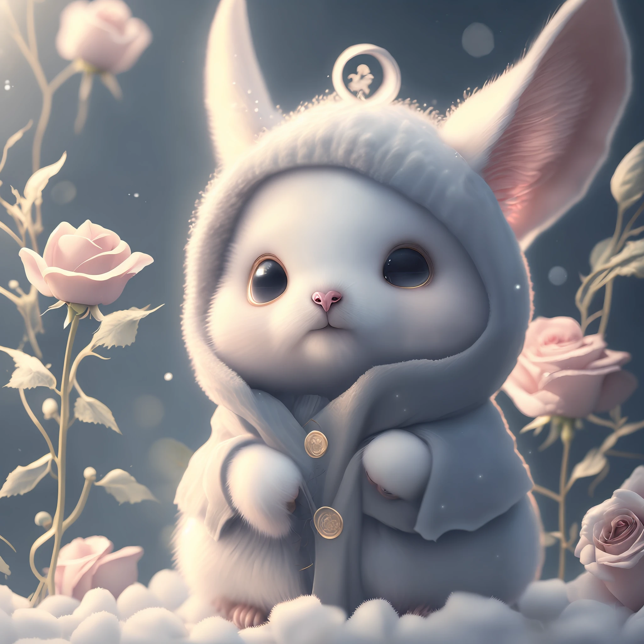 In this ultra-detailed CG art, the adorable bat surrounded by ethereal roses is a true masterpiece. With best quality and high resolution, every detail of this stunning fantasy fashion is captured perfectly, cute animals