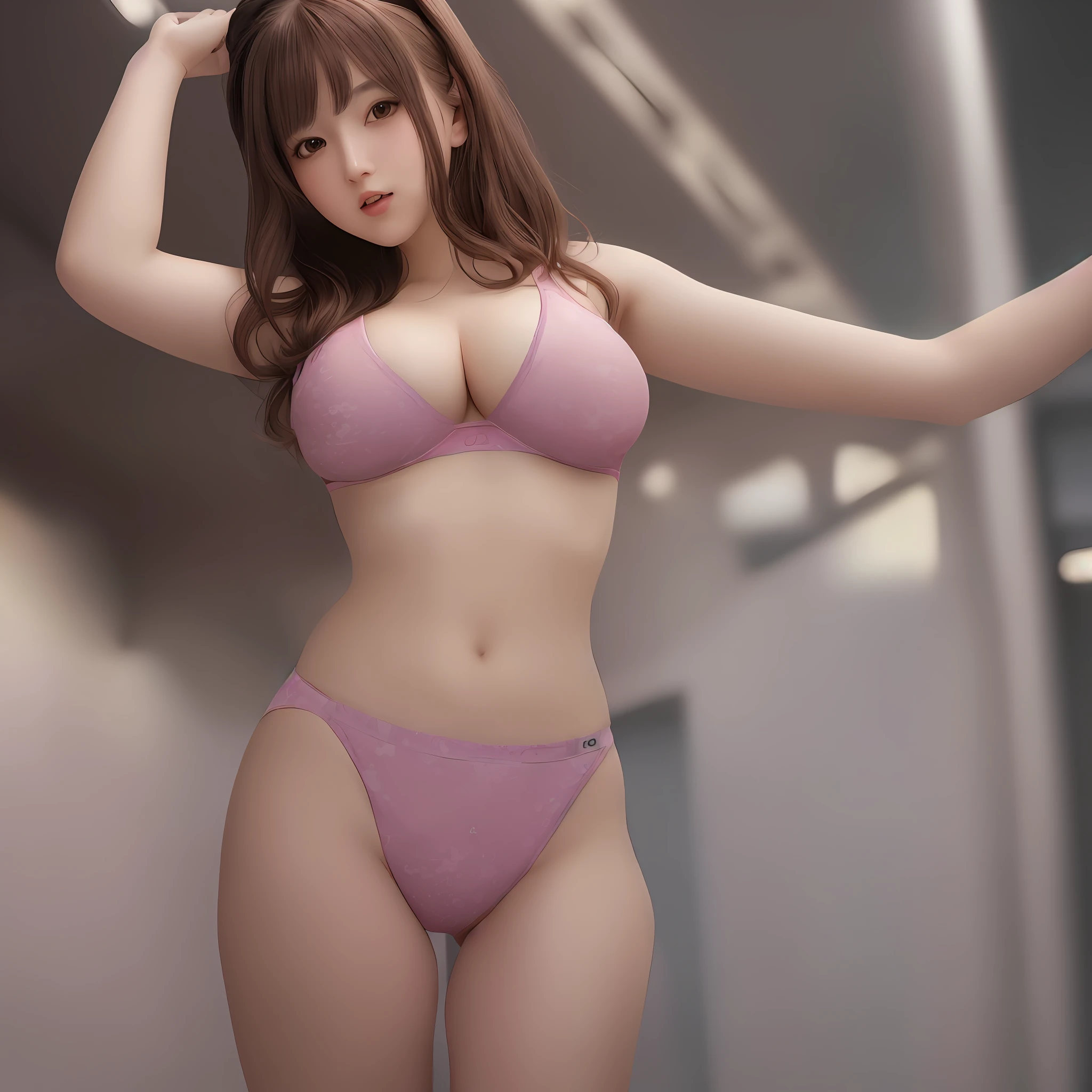 1girl:1.3(solo) unity 8k wallpaper, wearing pink underwear,big boobs, beautiful face, beautiful eyes brown, beautiful lips, beautiful body line, good hair style, hair color is blue, whole body