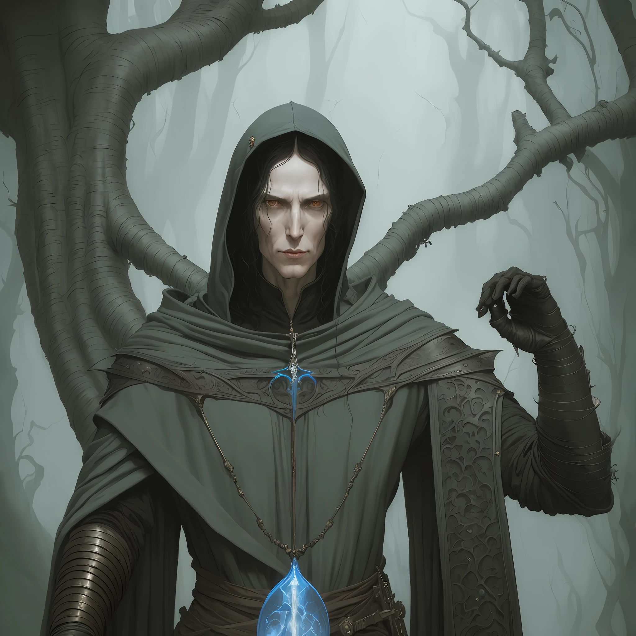 image of a man in a hooded cloak and a cloak, tom bagshaw donato giancola, tom bagshaw weta studio, darius zawadzki and tom bagshaw, fantasy genre portrait, wlop jeremy lipkin, portrait of a slender elven man, tuomas korpi and wlop, fantasy concept art portrait