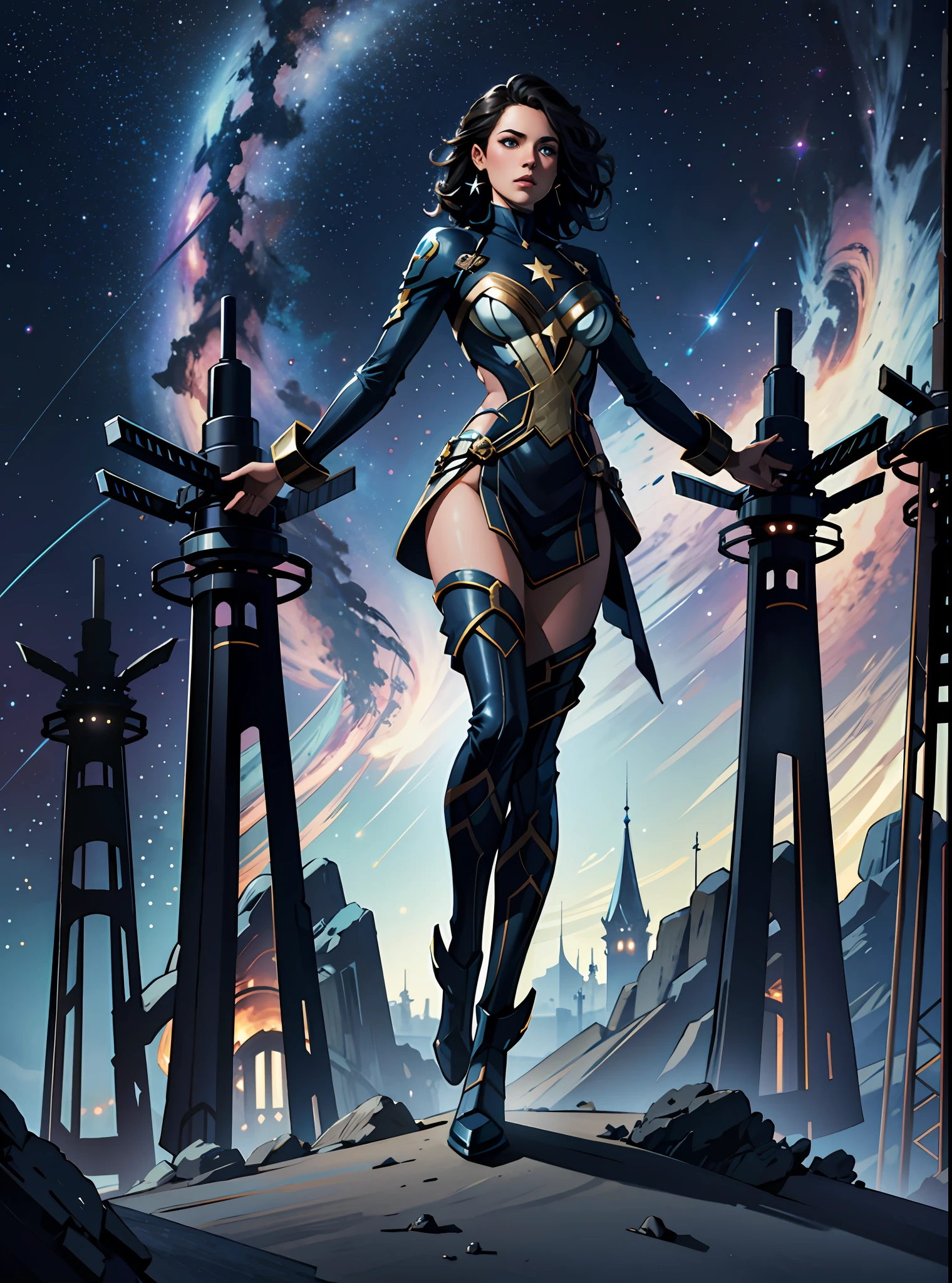 full body glasssculpture of alisabcnv, 1girl, fantasy space,galaxy,stars,orion background, by james gurney greg rutkowski photo by angelique boissiere art streiber, photorealistic, hyperdetailed, canon eos r 3, cinematic, filmic