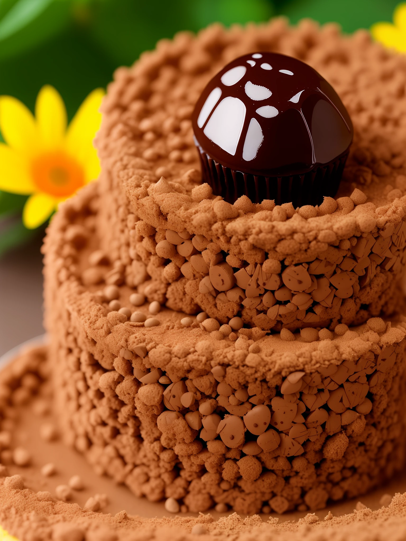 cupcake, ant colony, build, chocolate, sunny, realistic