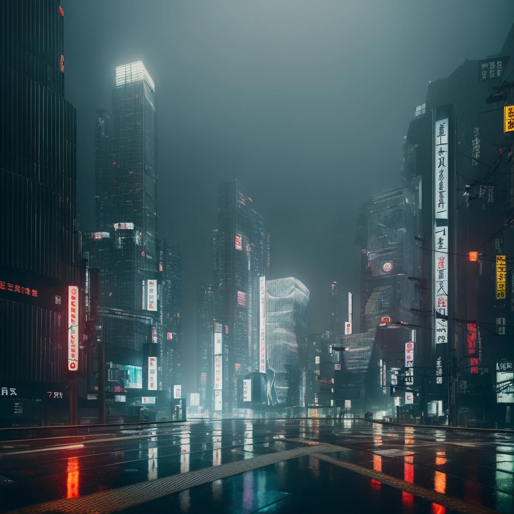 ((masterpiece, best quality)), hyper-detailed photo, human perspective, modern architectural style in 8k, tokyo city in the rain at night, cyberpunk lighting in clear sky."