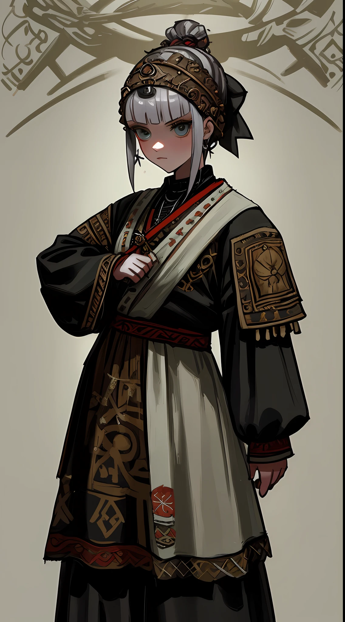 punk woman wearnng ancient pagan slavic rus clothes mixed with nu-goth aesthetic, warrior