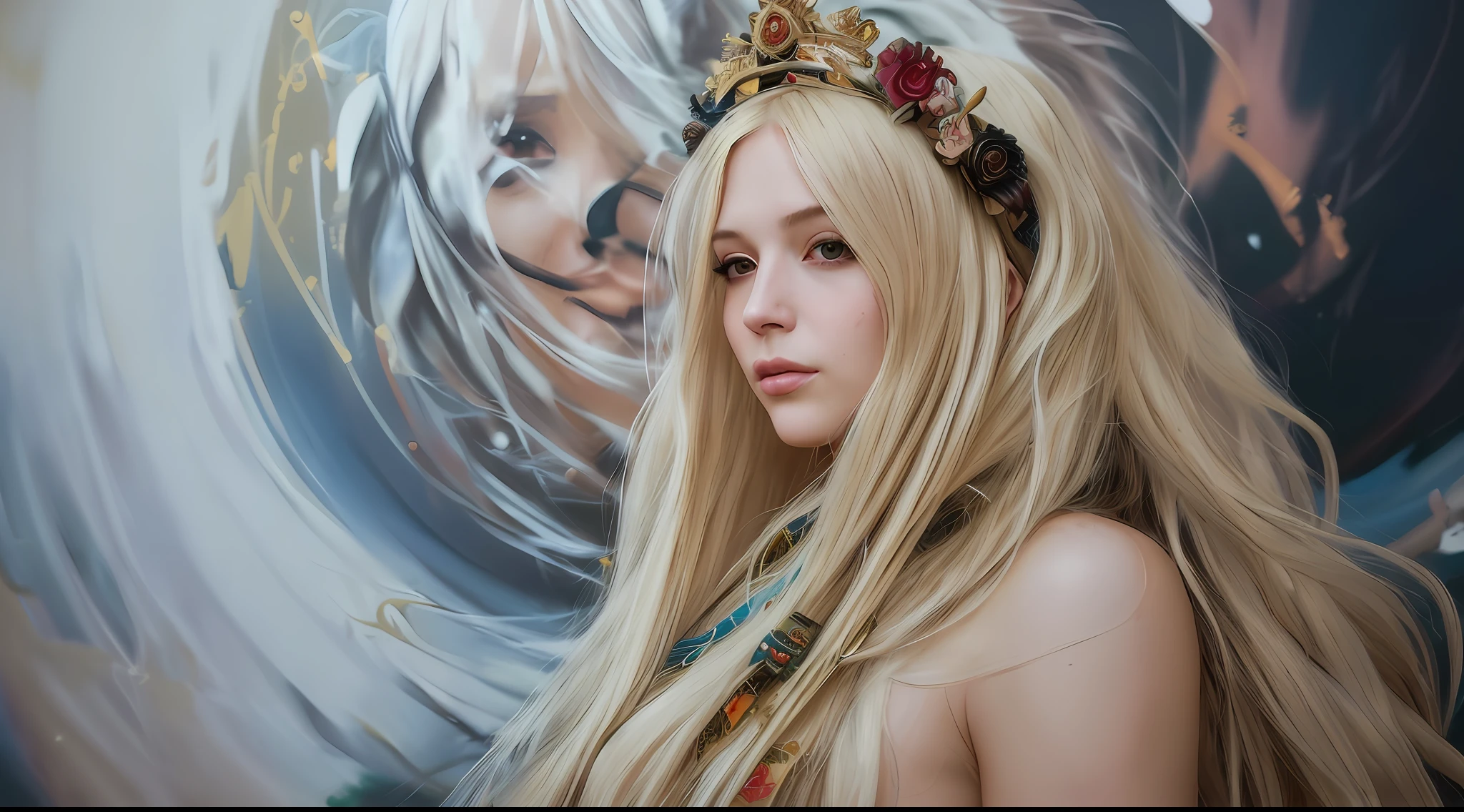 figurative art, medium full shot painting of a beautiful Russian-Persian princess with long blond hair, abstraction texture grunge painting, Pintura Graffiti, Abstract Portrait Painting, by banksy, greg rutkowski, by greg tocchini, by james gilleard, by jo...