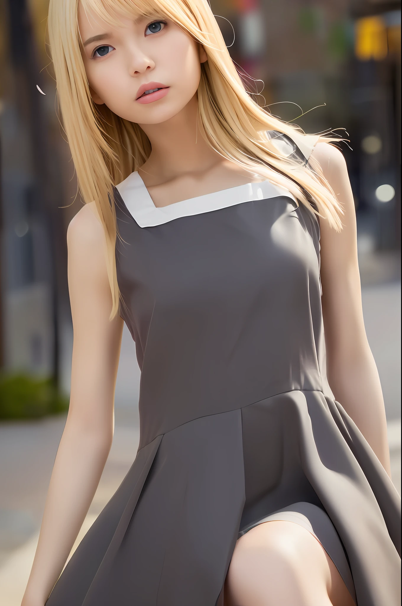 ((Best Quality, 8k, Masterpiece: 1.3)), Full Body, Focus Sharp: 1.2, Outstanding Beauty: 1.4, Slender Abs: 1.2, (((Blonde, Big: 1.2)), Tank Top Dress: 1.1, (Night City, Street: 1.1), Highly Detailed Face and Skin Texture, Detailed Eyes, Double Eyelids