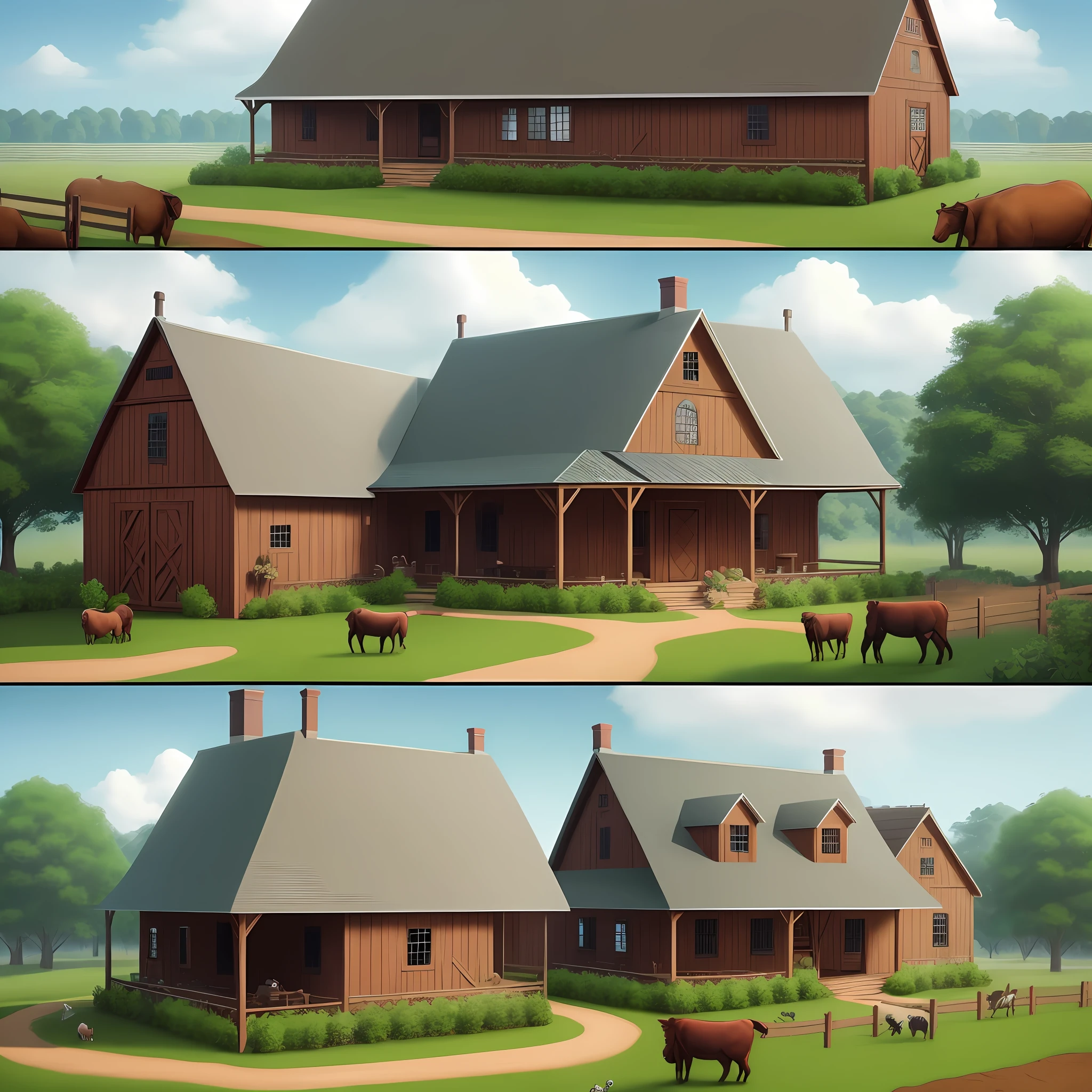 Create farm with colonial style house, with animals and super productive