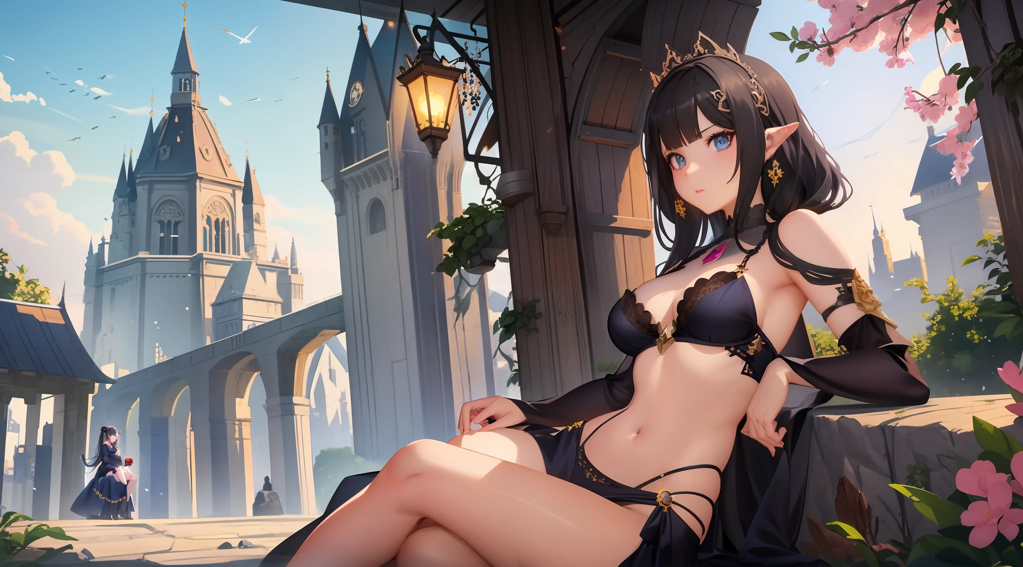 anime girl in a black dress sitting on a stone bench, 2. 5 d cgi anime fantasy artwork, extremely detailed artgerm, ig model | artgerm, trending on artstation pixiv, guweiz on artstation pixiv, guweiz on pixiv artstation, cushart krenz key art feminine, seductive anime girl