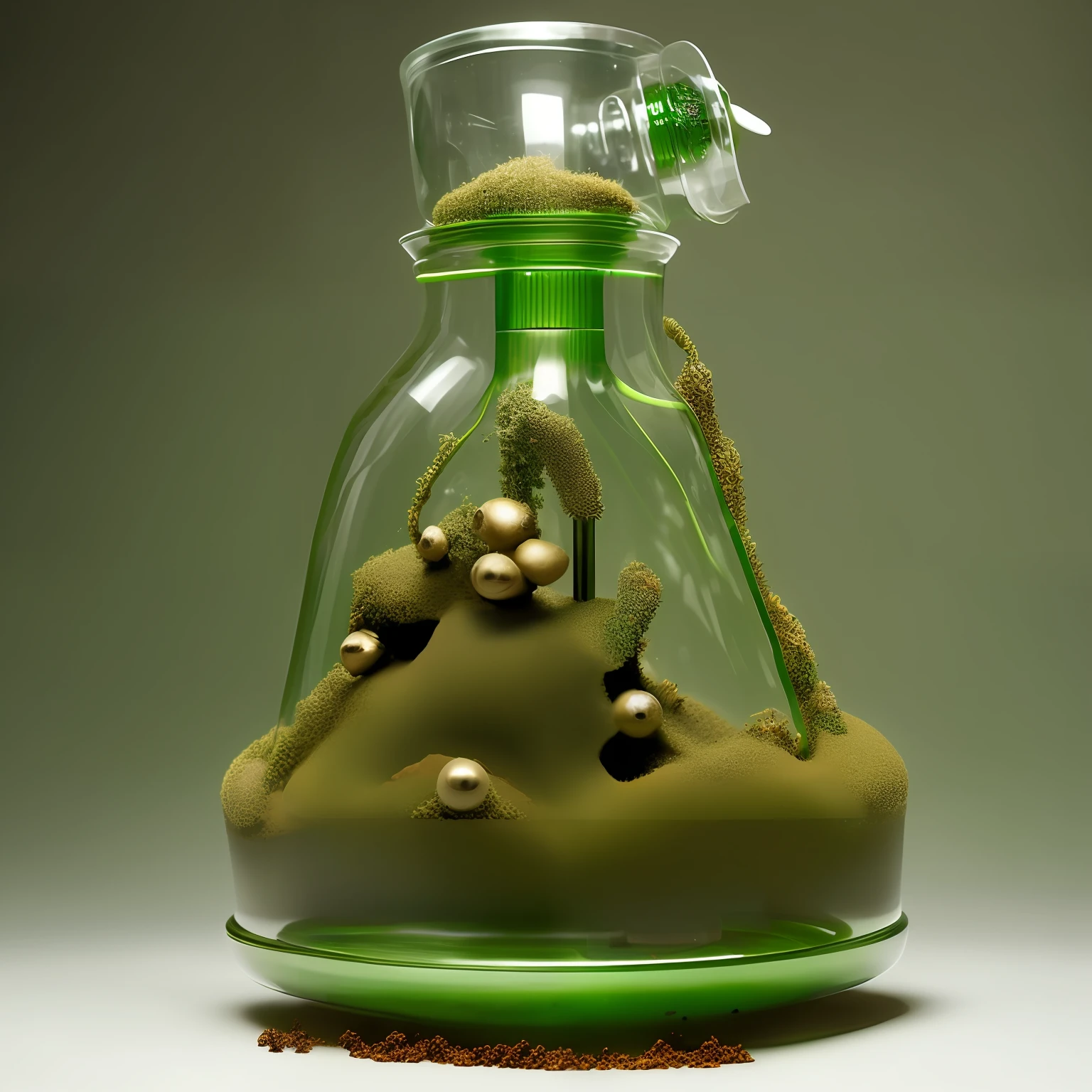 anthill in an  green erlenmeyer flask