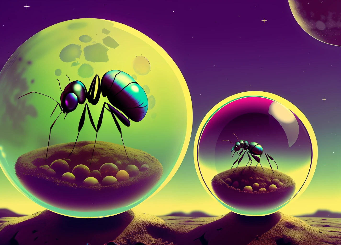 crystal ball, ant, ant hill, gypsy colors, moon, velvet