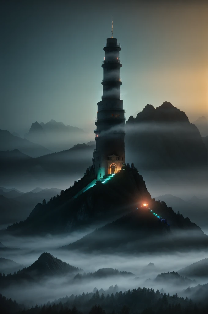 Cinematic film still of impractical studly The Tower of Destiny canyon, analog style, RAW photo, hyper real photo, ultrarealistic uhd faces, 8k uhd, dslr, soft lighting, high quality, film grain, Fujifilm XT3, photographed on a Leica JVC GC-QX5HD, 50mm lens, 35mm, Dramatically lit, HDR, hyper-realistic, colorgraded, volumetric lighting, [volumetric fog, moist], shallow depth of field, reflections, by Sally Mann, Mikhail Potapov, Stephen Kasner Chav, Magewave, caustics, [pantone]
