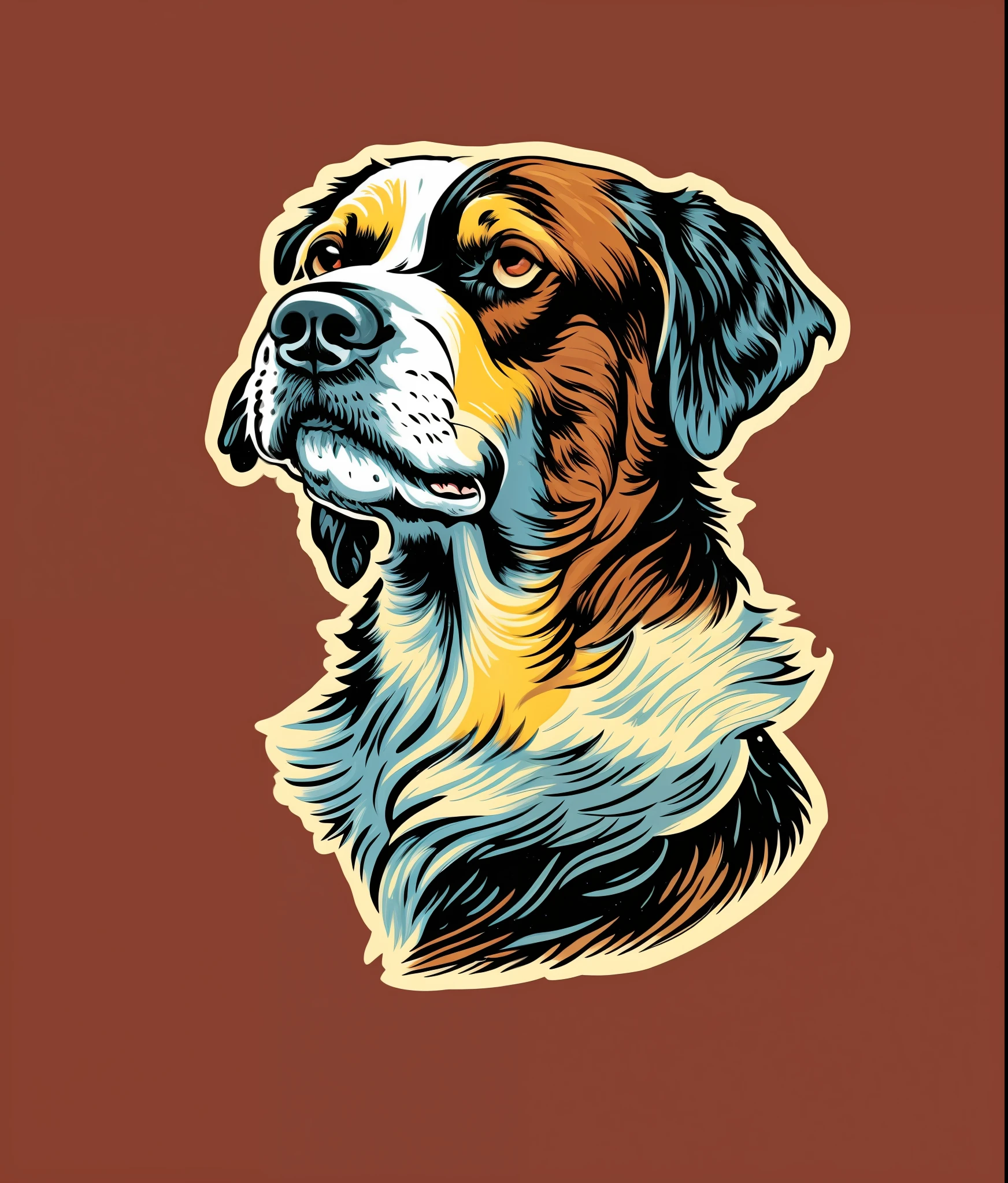 dog colie, colorful, vintage style, (t-shirt design), realistic volumetric light of masterpiece