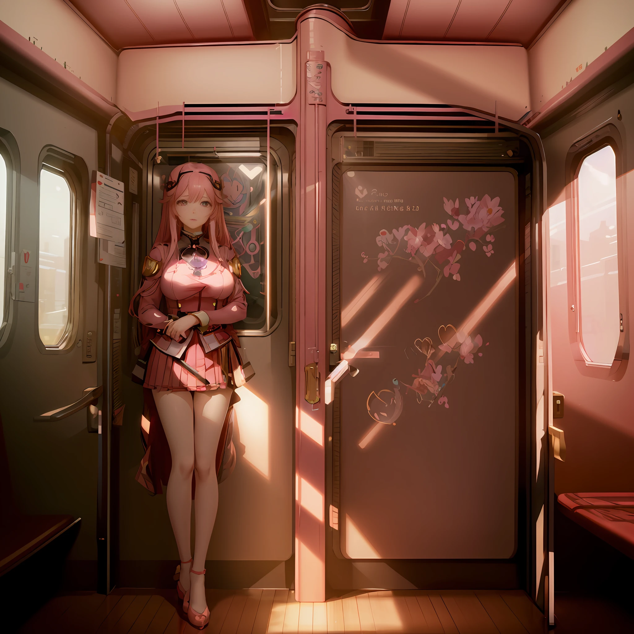anime girl in a pink outfit sitting on a train, artwork in the style of guweiz, anime styled 3d, art nouveau octane render, , render of a cute 3d anime girl, anime. soft lighting, lolibeautiful digital artwork, 3d anime girl, anime style. 8k, rendered in sfm, made with anime painter studio