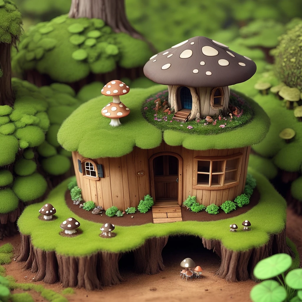 Mushroom house, tiny house, mycelium mound, ants, garden, cute