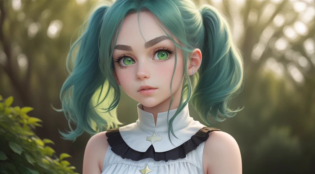 (album cover: 1.3 + background wall: 0.9 + 8k wallpaper), anime idol dress + full black dress , realistic, (making hand gestures: 1.2 + neutral + eyes between closed 1.0)),(beautiful: 1.6 + beautiful: 1.3 + cute),((very detailed: 1.5 + ultra detailed)),(Drawing of OnonokiYotsugi-000008:1),(eyes: green, green hair), serious face, 1 girl, just one girl, beautiful, bright colors, sunset sunlight, neutral face, forest background with many faded trees, background with many red flowers blurred, warm light:1.0, well-made eyes, pretty eyes, cute eyes, well-drawn eyes, looking sideways, loli, pretty face, on green grass, very detailed eyes, tired look, tender face, from afar, very colorful and detailed background, loose hairs, bright eyes, black pupil, green eyebrows, tender pose, blushing, blushing, hairs on the face, wind, standing, pink lips, messy hair, shoulder length hair,