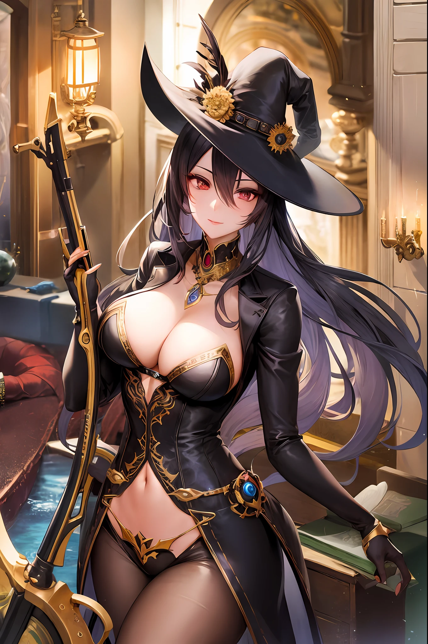 Succubus teacher holding a clockwork rifle, (masterpiece), (extreme)