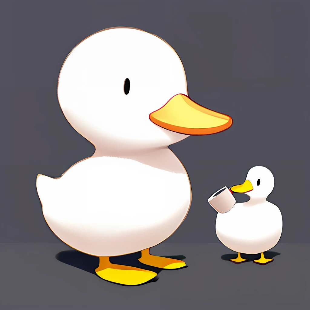 duck, cute, style cartoon, simple background, drinking coffee