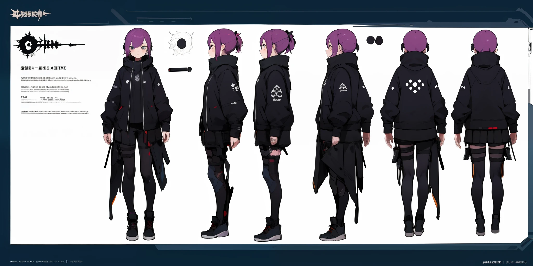 1 young girl, character sheet, concept art, full body, (masterpiece:1.2), (best quality:1.3), 1girl, standing, punk