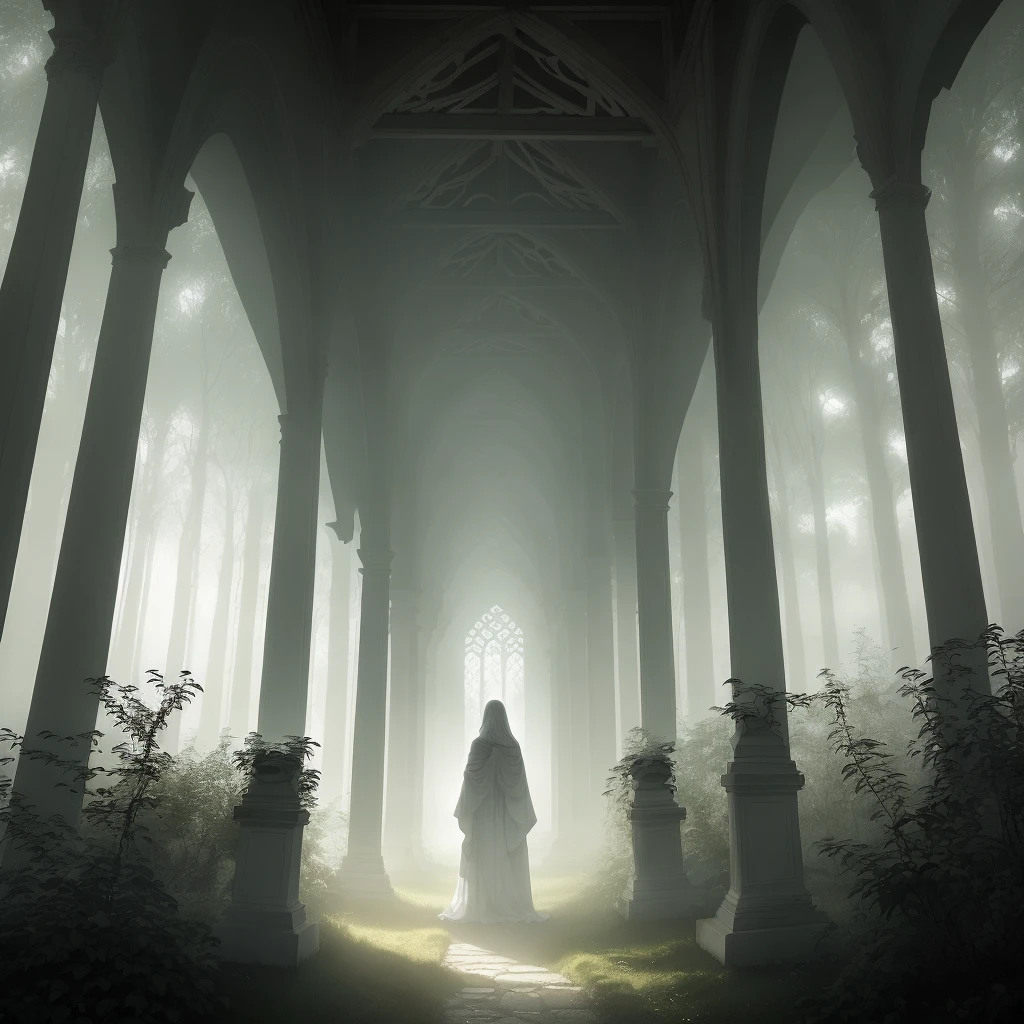 Image 1: In the first image, a mysterious scenery was enchanted. An ancient cemetery with gray stone headstones stretches across the landscape. Fog hangs in the air, creating an ethereal atmosphere. Pale, twinkling lights emerge from the tombstones, revealing the presence of spirits. These ethereal figures float in the air, their contours translucent, conveying a sense of serenity and mystery.

Image 2: In the second image, an enchanted forest is revealed. Majestic trees rise amid a soft mist, creating an aura of charm and tranquility. Delicate rays of light filter through the branches, illuminating the path covered with dry leaves. In this environment, nature spirits emerge, merging harmoniously with the environment. They have ethereal shapes, with outlines resembling leaves, flowers, and roots. Their expressions convey a deep connection to the natural world.

Image 3: In the third image, an old and unexpected house appears before the eyes. The wooden structure is partially collapsed, deck of cobwebs and moss. Broken windows let in a pale, ghostly light. Inside the house, spirits reside, wandering the empty corridors. Some are wrapped in dusty robes, while others seem to embody the very essence of the house, with partially transparent shapes. The sensation is of a spectral presence that observes and inhabits these silent ruins.

These images inspire stories about the beyond, the connection to the divine, and the mysteries of existence beyond the physical plane. The spirits portrayed have an ethereal and serene quality, inviting us to explore the relationship between the world of the living and the dead, between the visible and the invisible. Observers are invited to imaginary encounters, memories, and lessons that can come from these spiritual encounters.