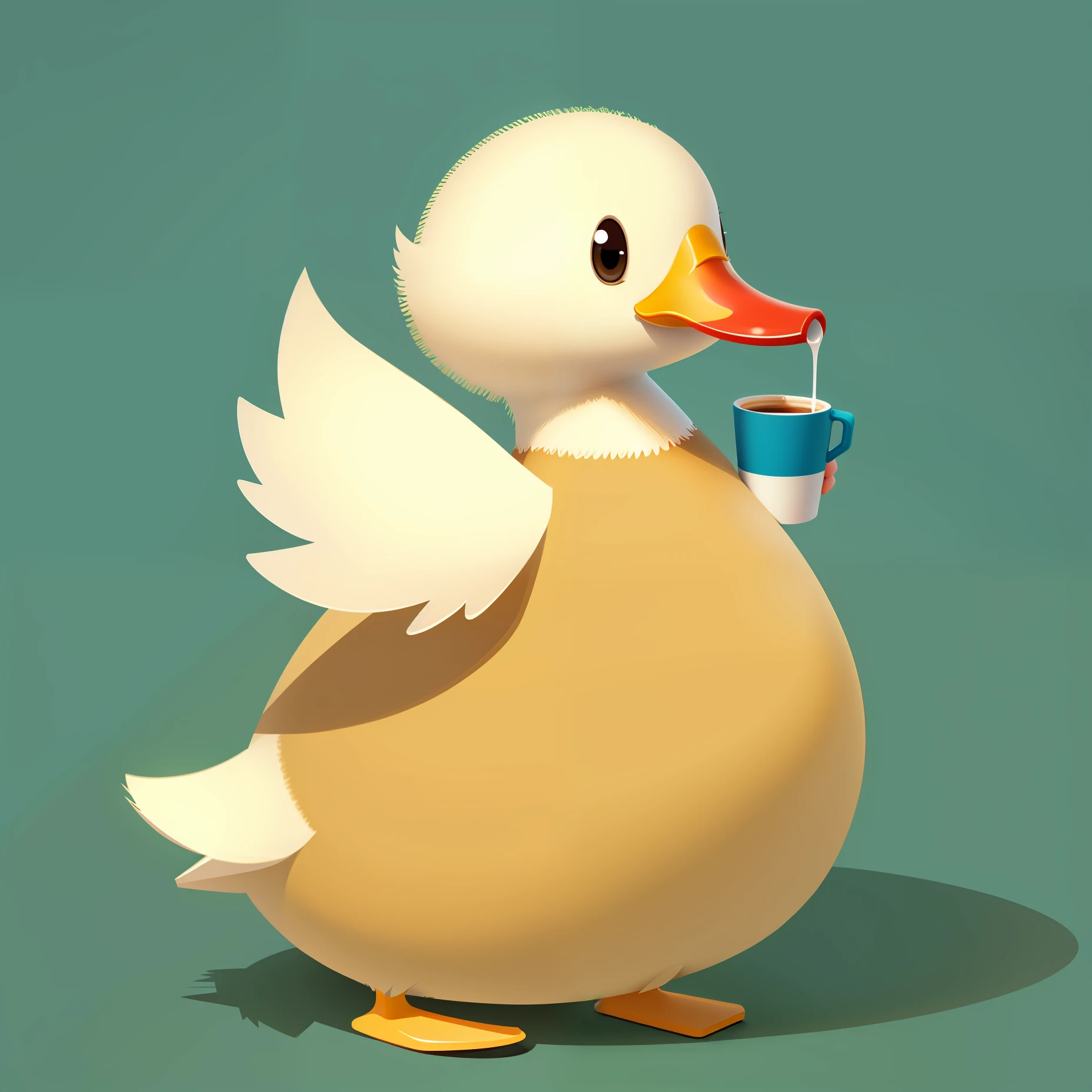 duck, cute, style cartoon, simple background, drinking coffee