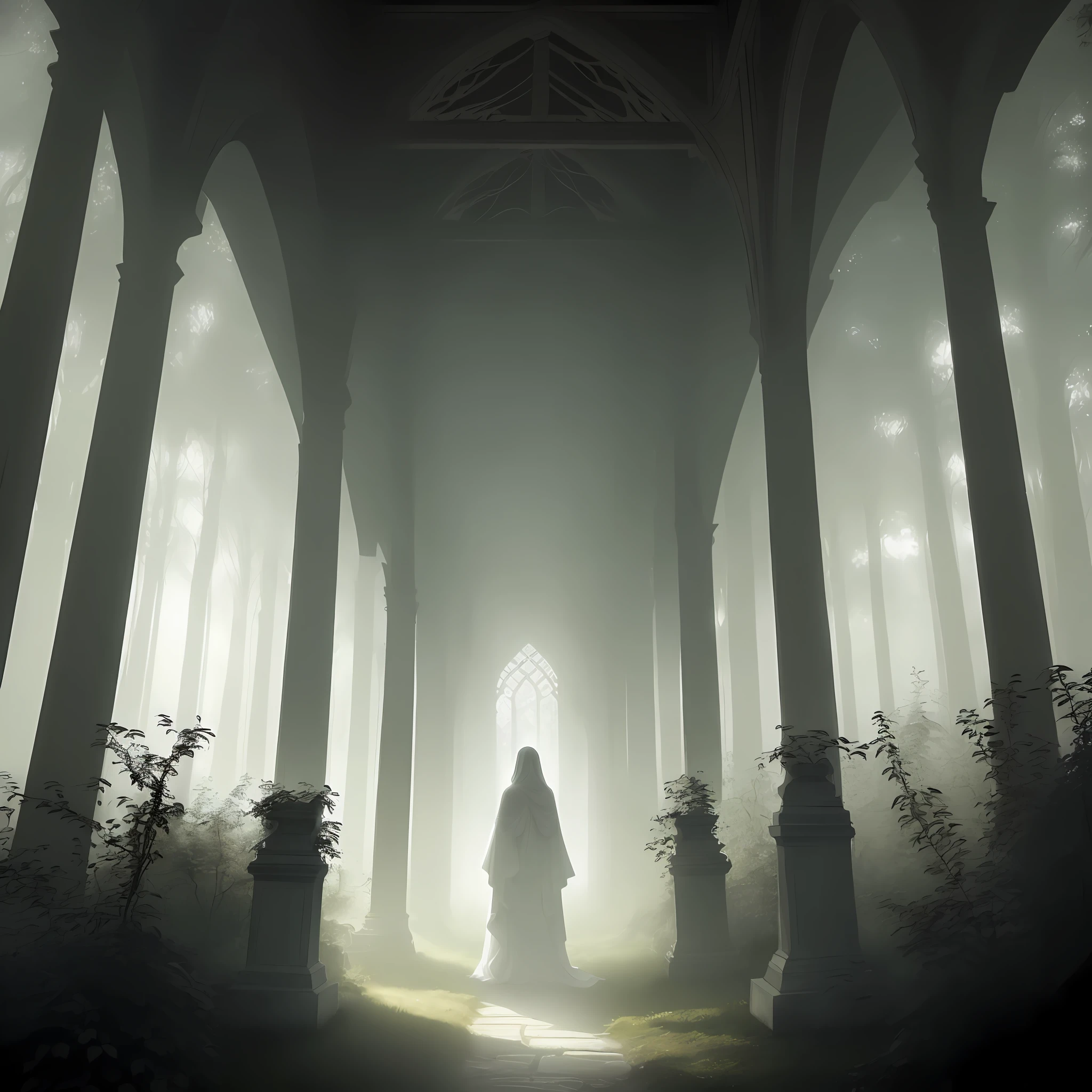 Image 1: In the first image, a mysterious scenery was enchanted. An ancient cemetery with gray stone headstones stretches across the landscape. Fog hangs in the air, creating an ethereal atmosphere. Pale, twinkling lights emerge from the tombstones, revealing the presence of spirits. These ethereal figures float in the air, their contours translucent, conveying a sense of serenity and mystery.

Image 2: In the second image, an enchanted forest is revealed. Majestic trees rise amid a soft mist, creating an aura of charm and tranquility. Delicate rays of light filter through the branches, illuminating the path covered with dry leaves. In this environment, nature spirits emerge, merging harmoniously with the environment. They have ethereal shapes, with outlines resembling leaves, flowers, and roots. Their expressions convey a deep connection to the natural world.

Image 3: In the third image, an old and unexpected house appears before the eyes. The wooden structure is partially collapsed, deck of cobwebs and moss. Broken windows let in a pale, ghostly light. Inside the house, spirits reside, wandering the empty corridors. Some are wrapped in dusty robes, while others seem to embody the very essence of the house, with partially transparent shapes. The sensation is of a spectral presence that observes and inhabits these silent ruins.

These images inspire stories about the beyond, the connection to the divine, and the mysteries of existence beyond the physical plane. The spirits portrayed have an ethereal and serene quality, inviting us to explore the relationship between the world of the living and the dead, between the visible and the invisible. Observers are invited to imaginary encounters, memories, and lessons that can come from these spiritual encounters.