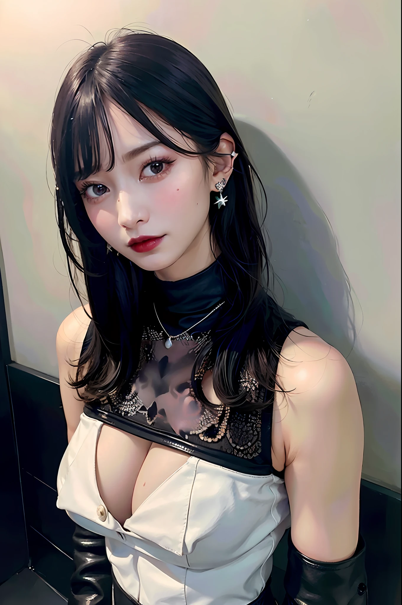 Black Hair Bob, (RAW Photo, Photorealistic), (Very dark lip gloss, pitch black lipstick, so many eyelashes, pitch black eyeshadow, watery eyes, crying, angry, high quality, high resolution, depth of field, chromatic aberration, natural color, caustics, midnight, dark, Japan person, female, 30s), glaring at the viewer, angry, necklace, one woman, Choker, earrings, bracelets, soft looking big, good style, slender figure, the tip of the is clearly visible, the whole body, raw legs, a lot of exposure, the body line is very sexy, the crotch is wide open, the are sticking out, genuine leather sofa, the skin is very exposed, sexy pose, the tip of the is clearly visible, the areola is visible, Pubic area clearly visible, crotch wide open, almost naked, pubic hair, very small bra, smallest protrusion, sexy, areola visible, big that are about to burst, areola is large