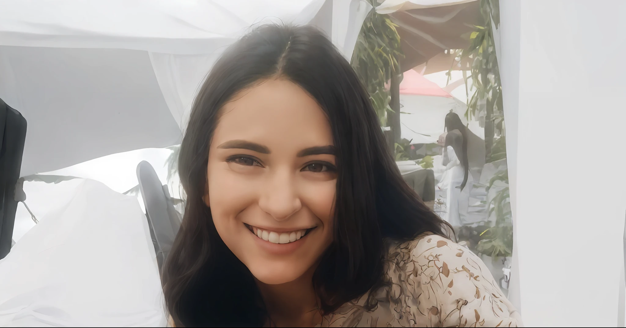 smiling woman holding a baby in her arms while standing next to a white tent, violet myers, 3 0 years old woman, 30 years old woman, kailee mandel, alanis guillen, profile image, taken in the early 2020s, headshot profile picture, lorena avarez, profile picture, beautiful and smiling, 2 8 years old