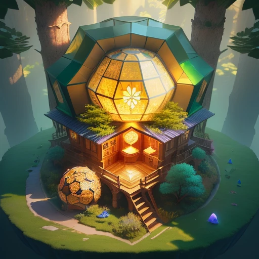 A dome shaped hut consisting of glowing blue gem stones