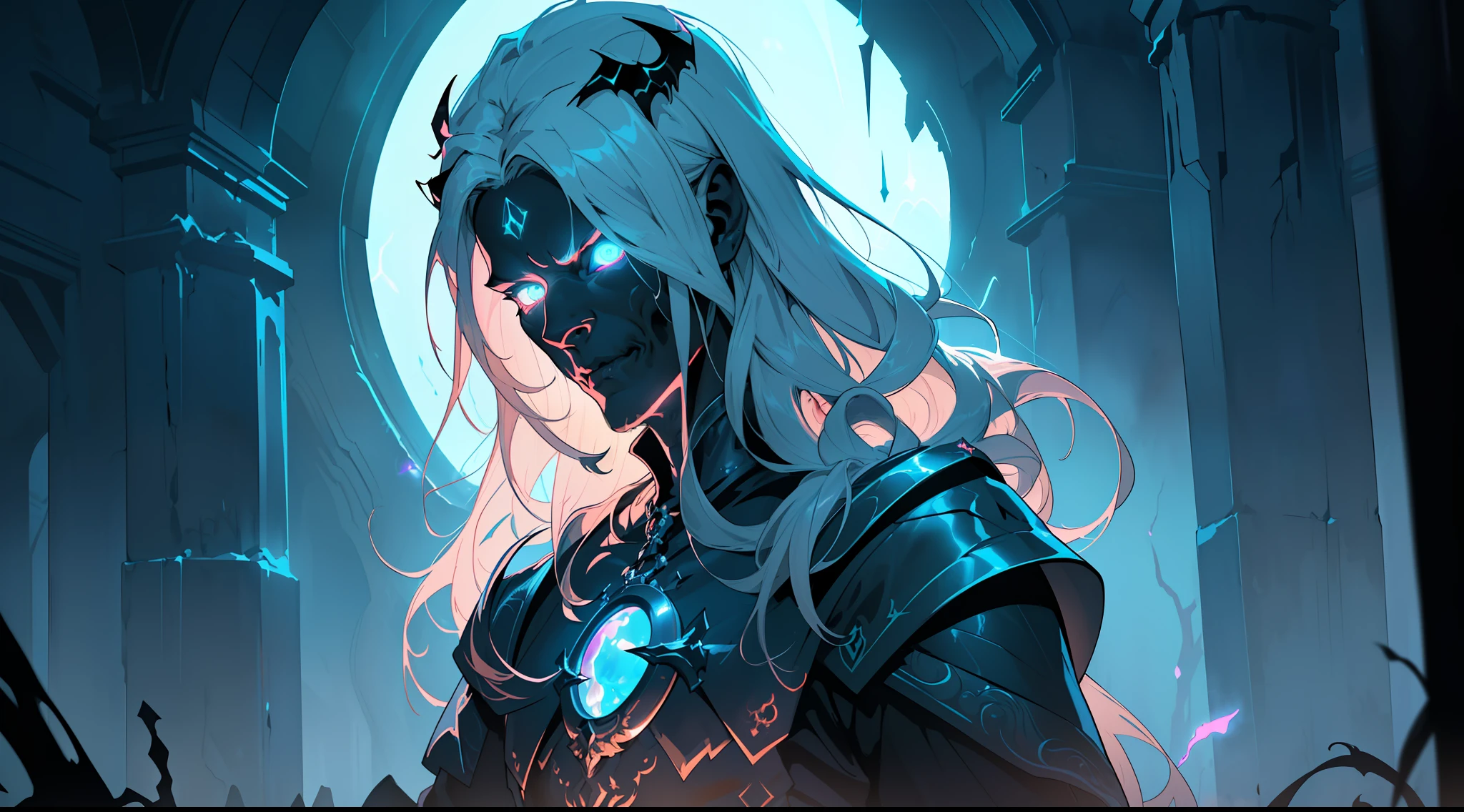(Ultra detailed), (masterpiece), (best quality), (very detailed CG unit 8k wallpaper), a shadowy necromancer in his lair, (male), morbid appearance, ELDEN RING, (((visible magical aura)), (((upper body))), dim light, soft light, concept art, dimly lit, forbidden magic accessories, cinematic, highly detailed, stylized wallpaper