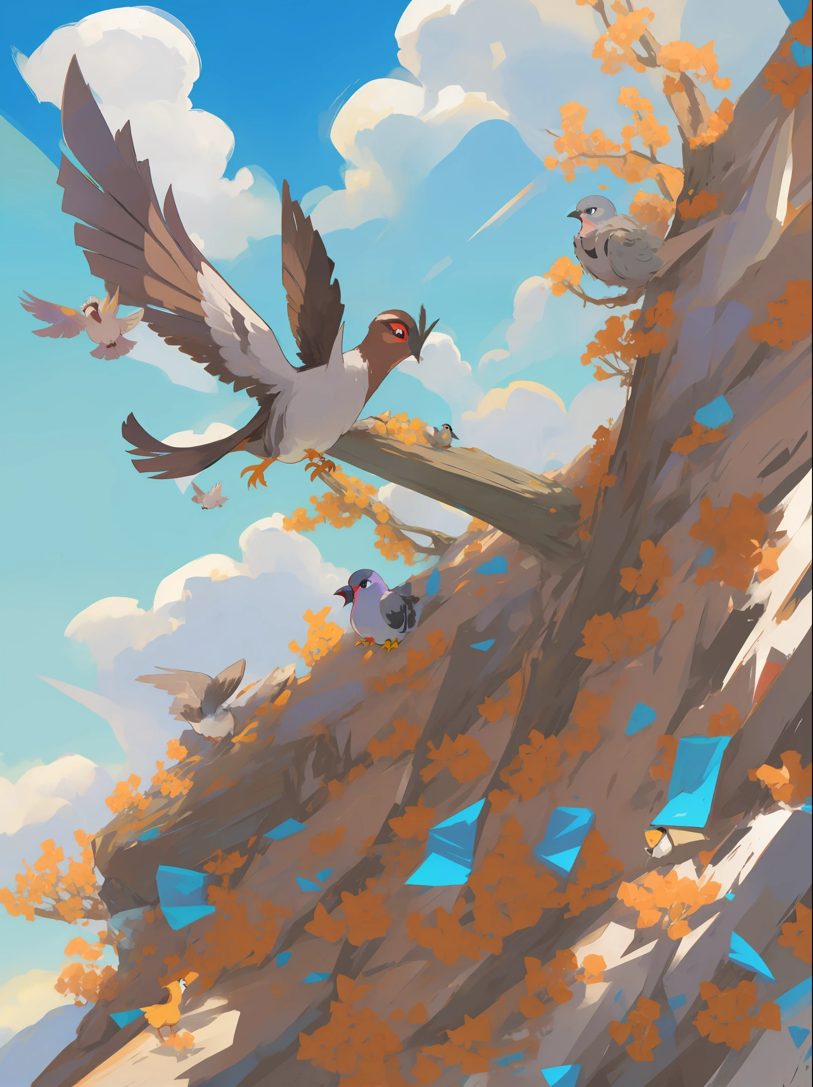 anthill with angry pigeon on top