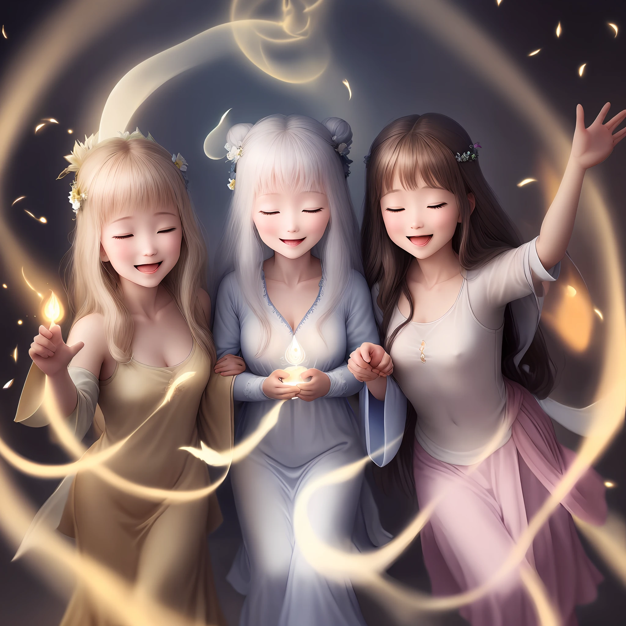 Image of manifestation of the enlightened spirits on the participants in a mediumistic meeting, peace, love and kindness
