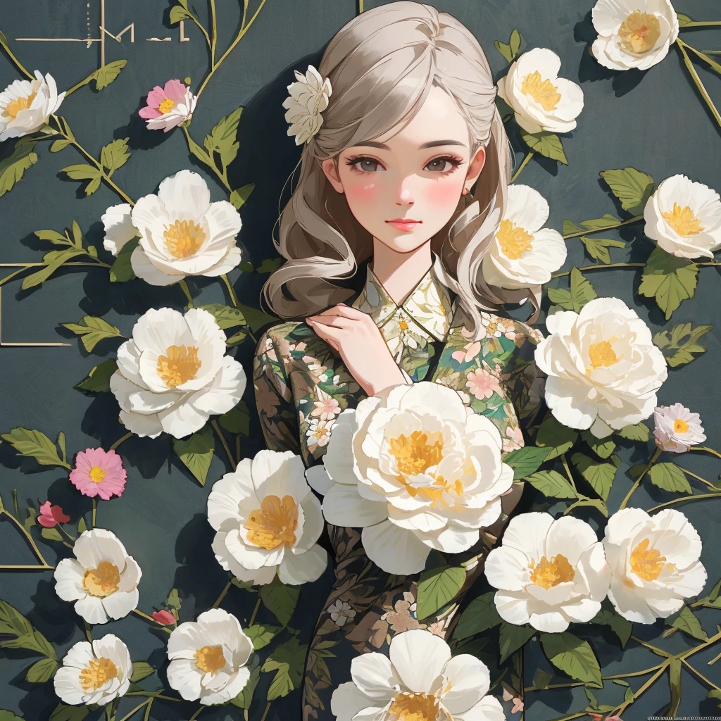 Create a floral pattern. various types of flowers, realistic style with elements, highly detailed with The image should be with one to complete the classic and elegant look