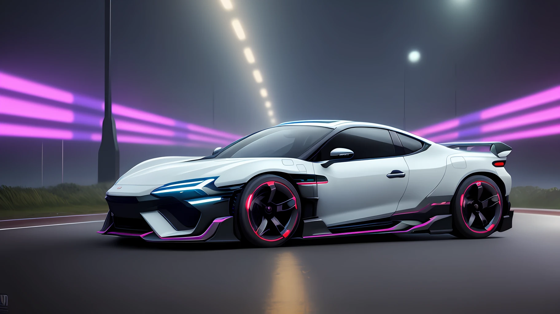 Cyber Punk AI car on the road