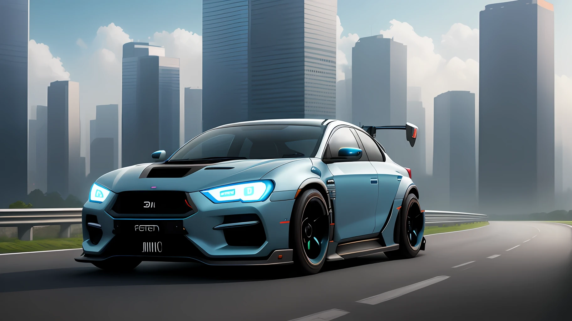 Cyber Punk AI car on the road