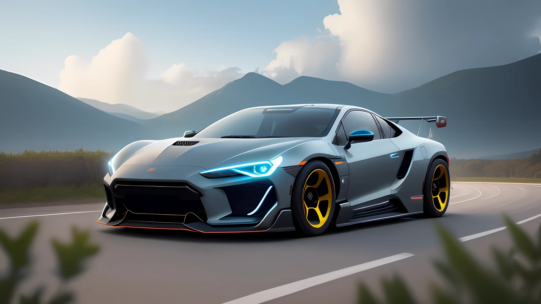 Cyber Punk AI car on the road