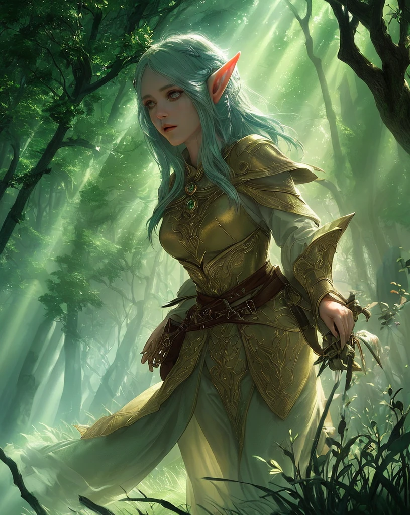 elf girl, forest, fog