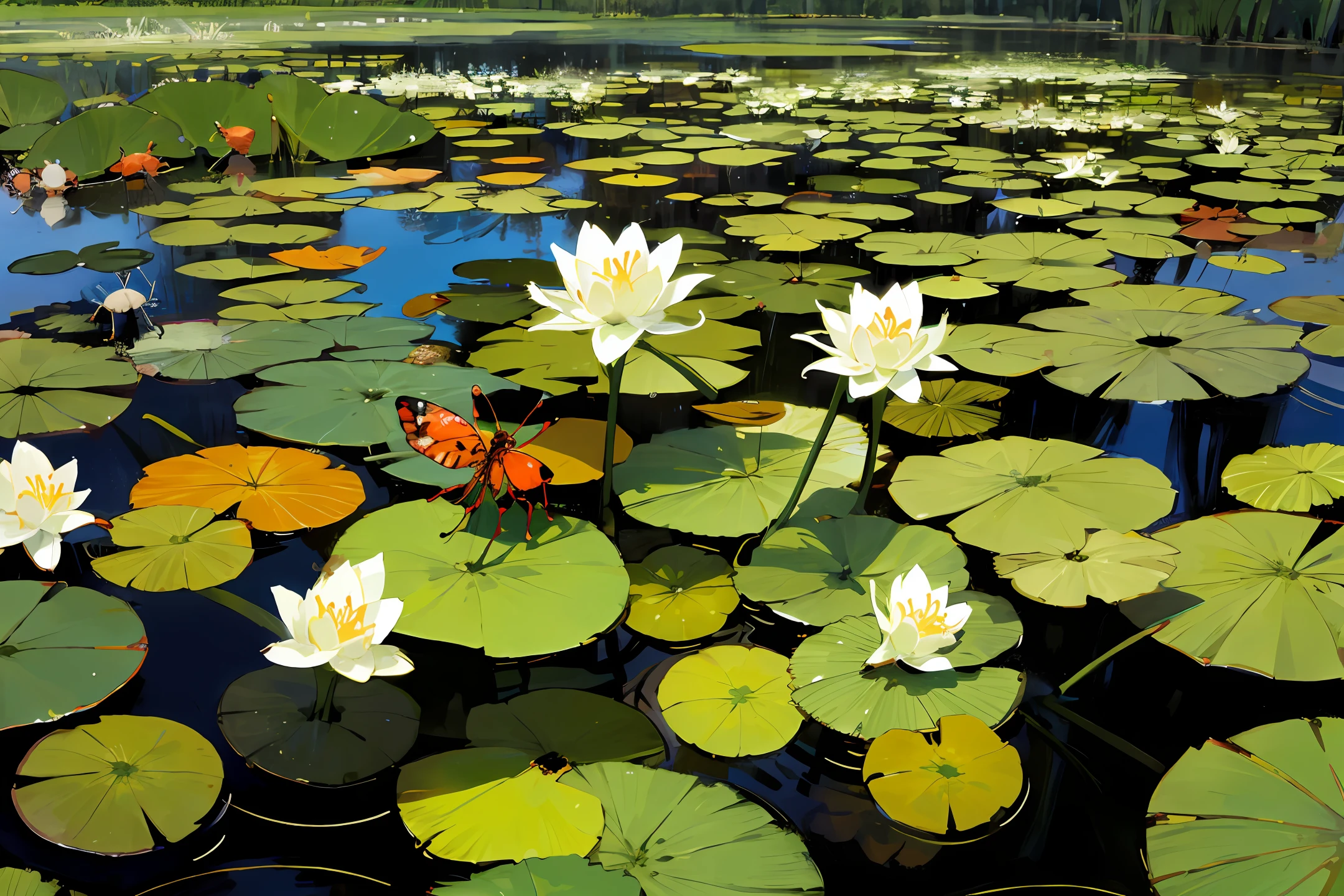 pond small, round, Lilly, insects, cute