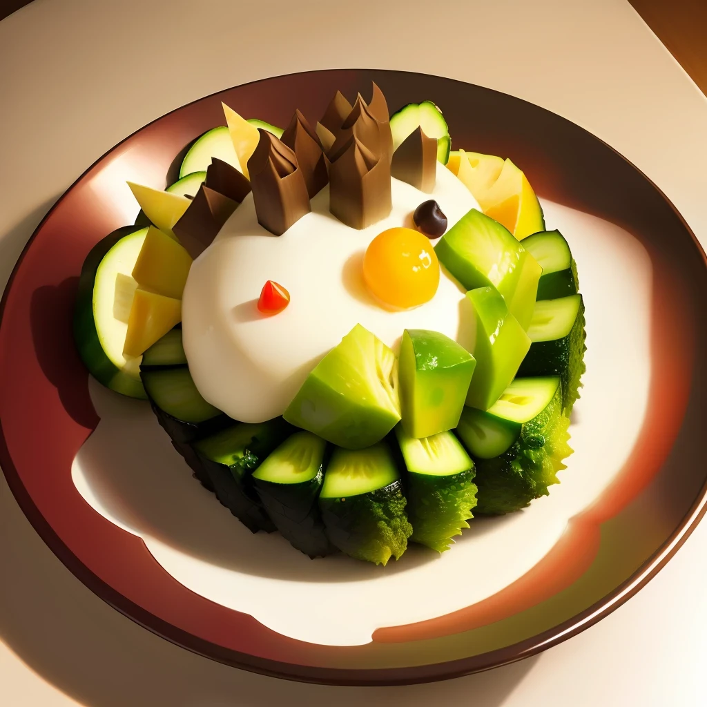 mixed vegetables shaped like a cute porcupine