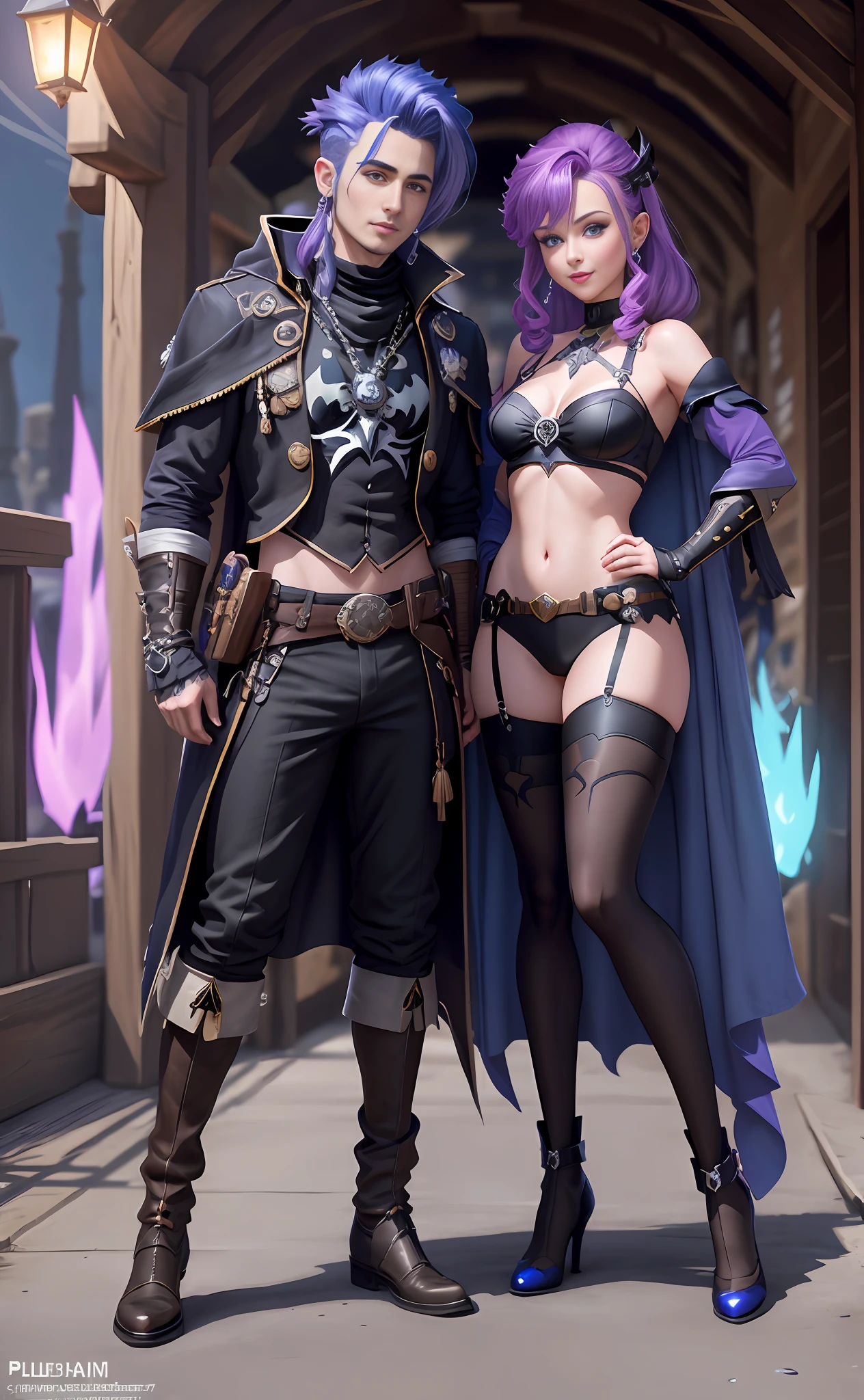 8k ART AI using Unreal Engine 5, in a Disney+Anime style,the Pirates of the Caribbean.Full body shot:The subject is Princess Zelda with a short,purple,mohawk-style hair,blue eyes,cosplaying as Batman+Spiderman,looking at the viewer with a smile.The background is the Black Soul's Pirate Treasure Cave.