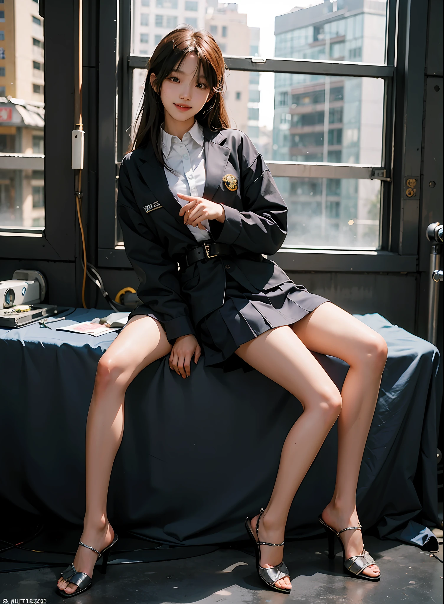 Full Body Shop, (Best Quality,Korean Girl,Smile,Sexy Body,Official Art), Unity 8K Wallpapers, Very detailed, Beautiful and aesthetic, Professional lighting, (AF-S nikkor 58mm f/ 1.4G lens,Top shadow),Evil smile,School uniform,