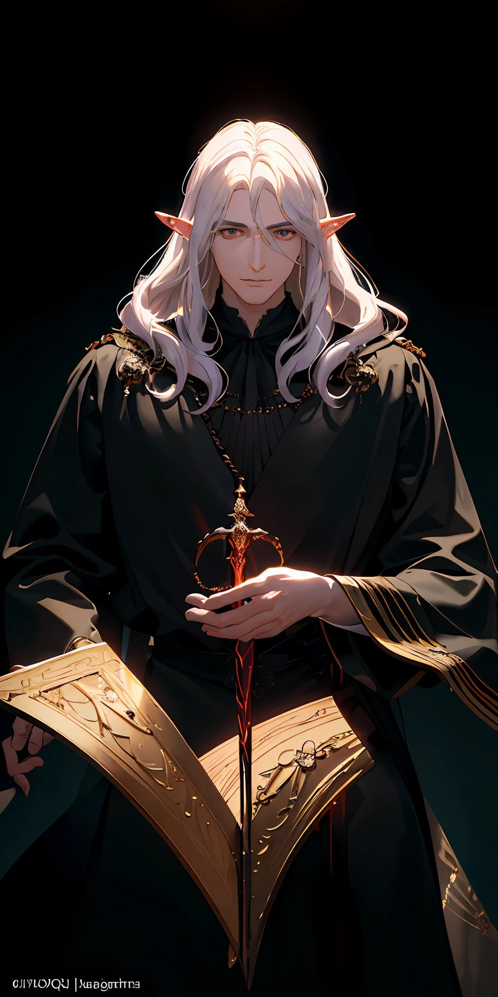 (Ultra detailed), (masterpiece), (best quality), (very detailed CG unit 8k wallpaper), a shadowy necromancer in his lair, (male), morbid appearance, ELDEN RING, (((visible magical aura)), (((upper body))), dim light, soft light, concept art, dimly lit, forbidden magic accessories, cinematic, highly detailed, stylized wallpaper